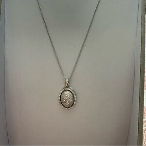 925 Sterling Silver Dazzling Silver Oval Pavé Pendant Necklace - White